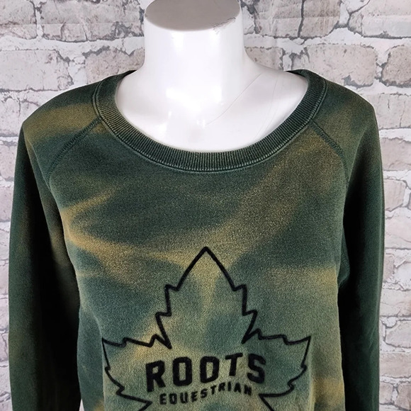 Roots Equestrian Tie Dye Crew Neck Sweatshirt Velveteen Maple Leaf Logo Green - Picture 5 of 12